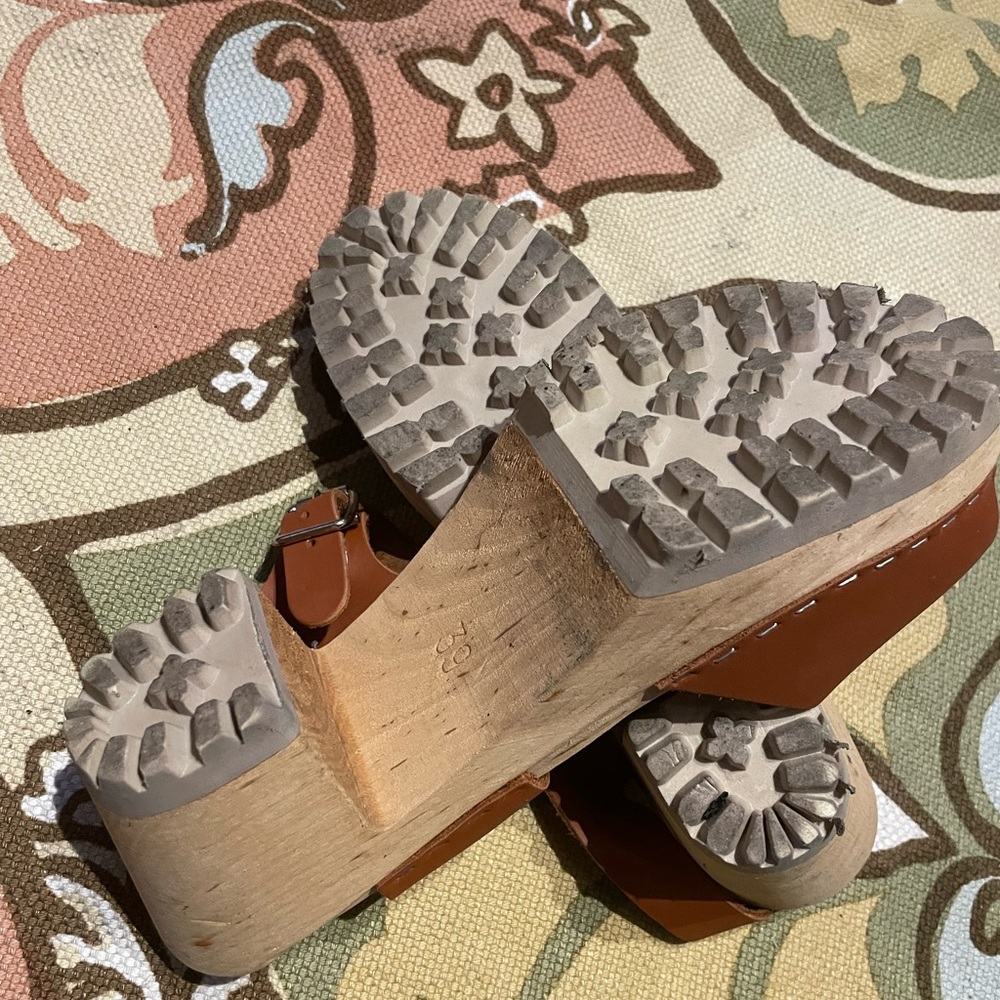 👹MIA Greta Luggage Swedish Scandinavian Peep Clog Heel Leather Mary Jean sandals - Picture 11 of 12